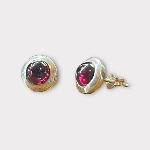 Magenta Garnet Cabochon Sterling Silver Post Earrings - Picture 5 of 6